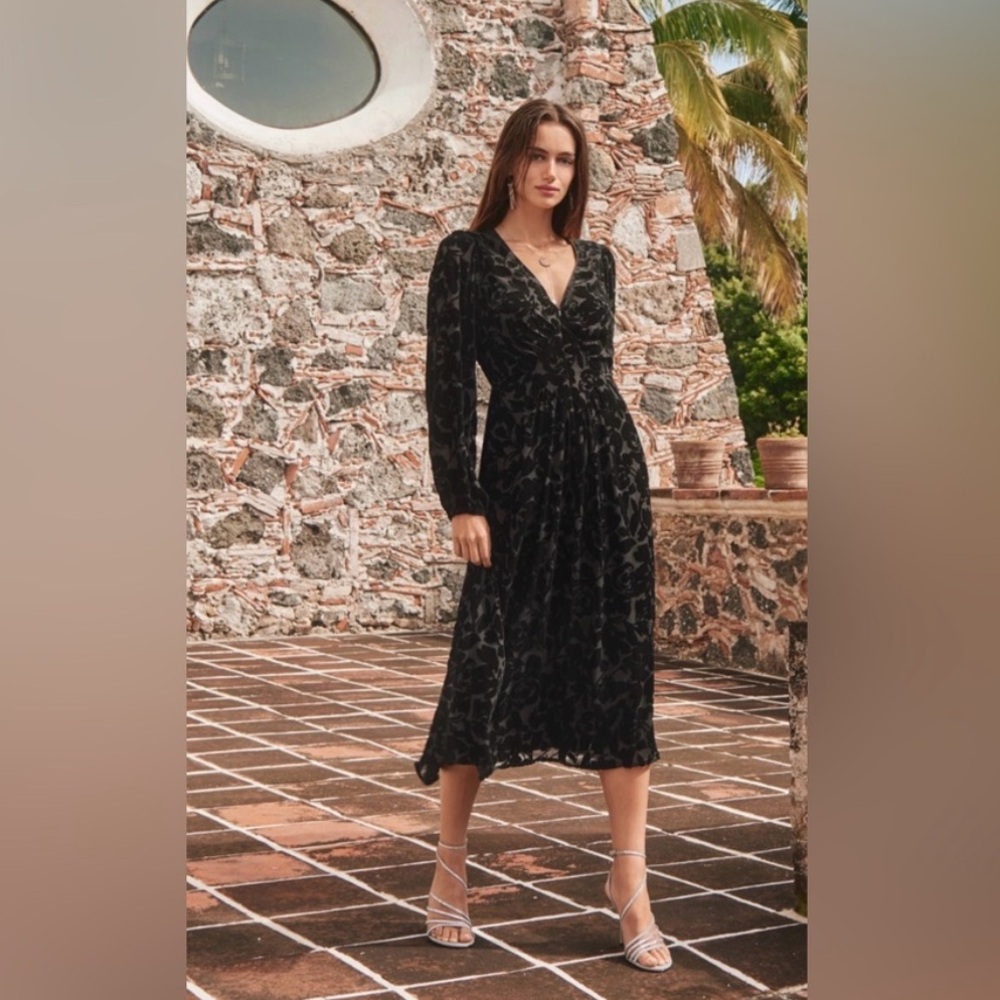Johnny Was Jade Wynnter Midi Dress Black Velvet Floral